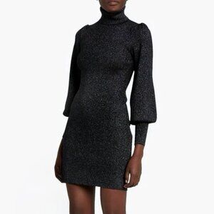 A.L.C. Audrey Lurex Turtleneck Sweater Dress | Black Shimmer | Size Small